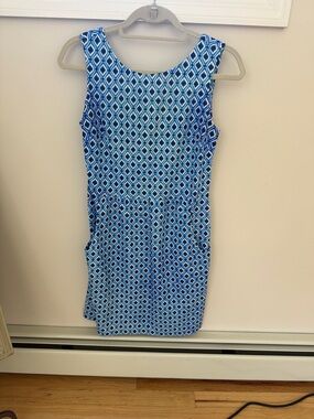 Jude Connally Blue Geometric Sleeveless Shift Dress, size small